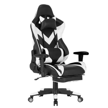 Swivel Computer Desk Chair Office Chair Racing Gaming Chair Faux Leather Seat with 155°Tilt Reclining Lumbar Cushion Relaxing