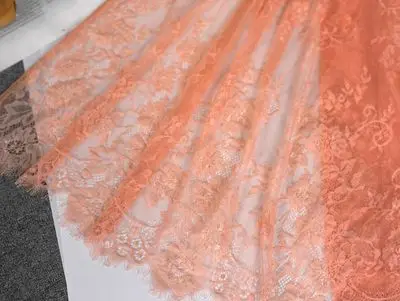 Orange 3 м/лот классический дизайн нейлоновое платье ресницы кружевной отделкой мягкий черный белый красный розовый темно-синий французский двусторонний Шантильи кружевная ткань 70 см - Цвет: Orange