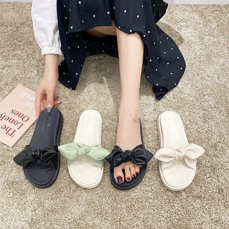 

Slippers Women Summer Flat Shoes Female Pantofle Slides Fashion Butterfly-Knot Low Soft 2021 Beach Luxury Butterfly-knot Basic R