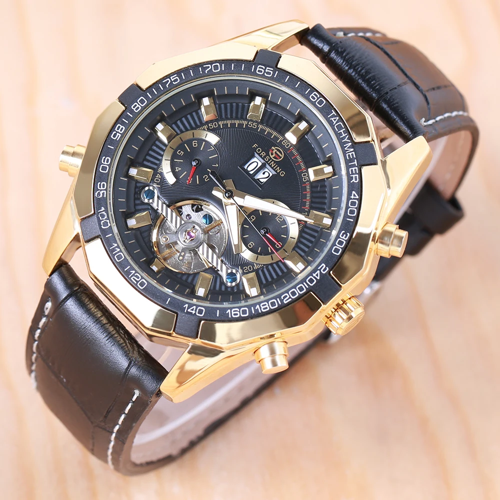 

2021New Luxury Brand Gold Design Watches Forsining Men Automatic Watch Mechanical Watch Genuine Leather Strap Men's Wristwatches
