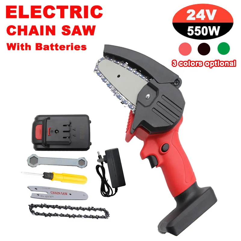 

24V 550W Mini Electric Chain Saw Wood Cutting Logging Saw Rechargeable Lithium Battery Pruning Chainsaw Garden Woodworking Tool