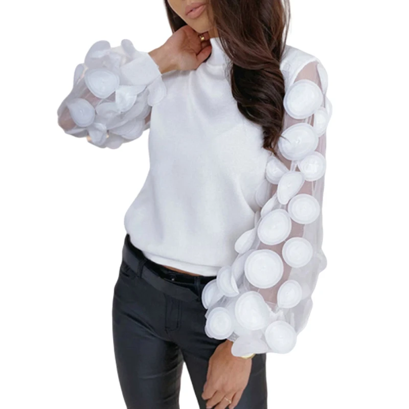 Женская сетчатая водолазка с рукавами фонариками модель SJ5308E в Корейском стиле