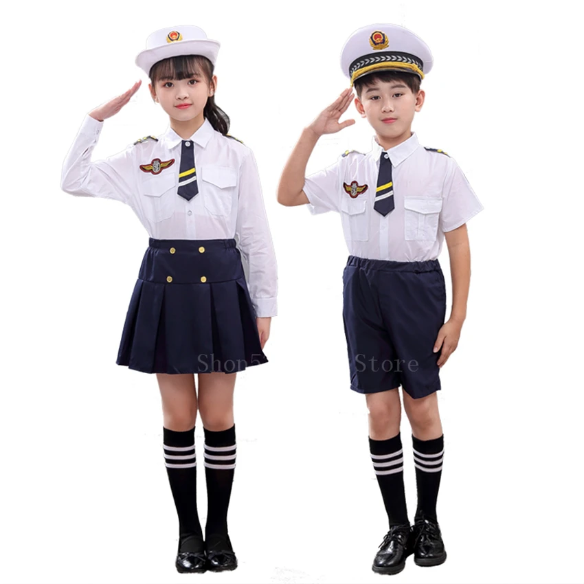 Детская Униформа пилота костюмы ВВС для мальчиков и девочек детский летний