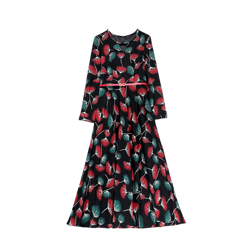 

Floral Print Dress Women Elegant Robe Pull Sexy Vestido Festa Boho Black Plus Size Dress Long Sleeve Women Clothes