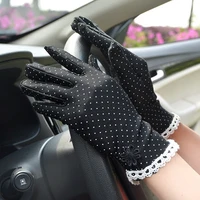 summer sunscreen gloves female breathable thin short stretch spandex tight driving dance performance etiquette polka dot lace