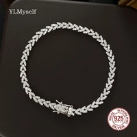 real 925 silver bracelet 1618 cm pave shiny cubic zircon wheat ears design chain wrist fine jewelry for women