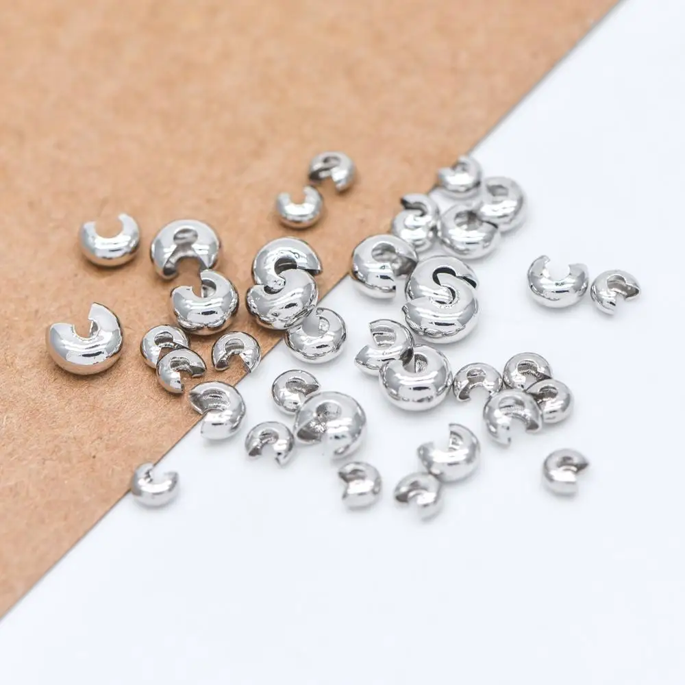 20pcs Silver tone Crimp Bead Covers Rhodium plated Brass White Gold Conceal Ends 4/ 5/ 6mm (GB-641) | Украшения и аксессуары