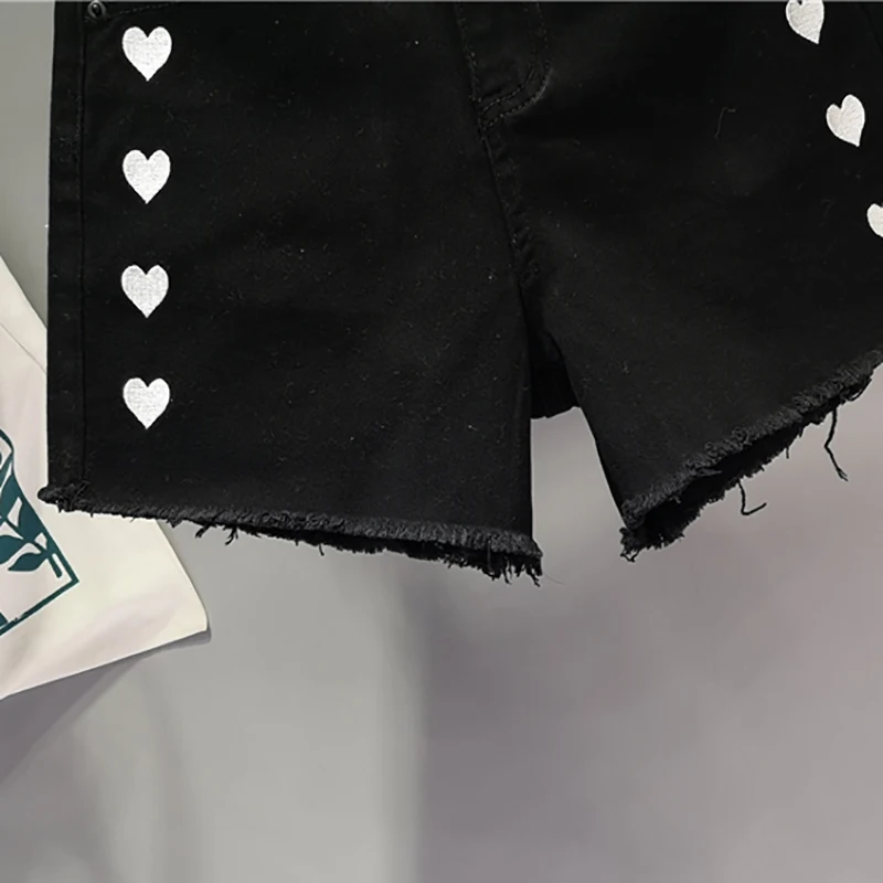 

SHENGPALAE Love Embroidered Short Jeans Women's 2021 Summer New High Waist Wide Leg Denim Shorts Elastic Hot Pants Female 5E198