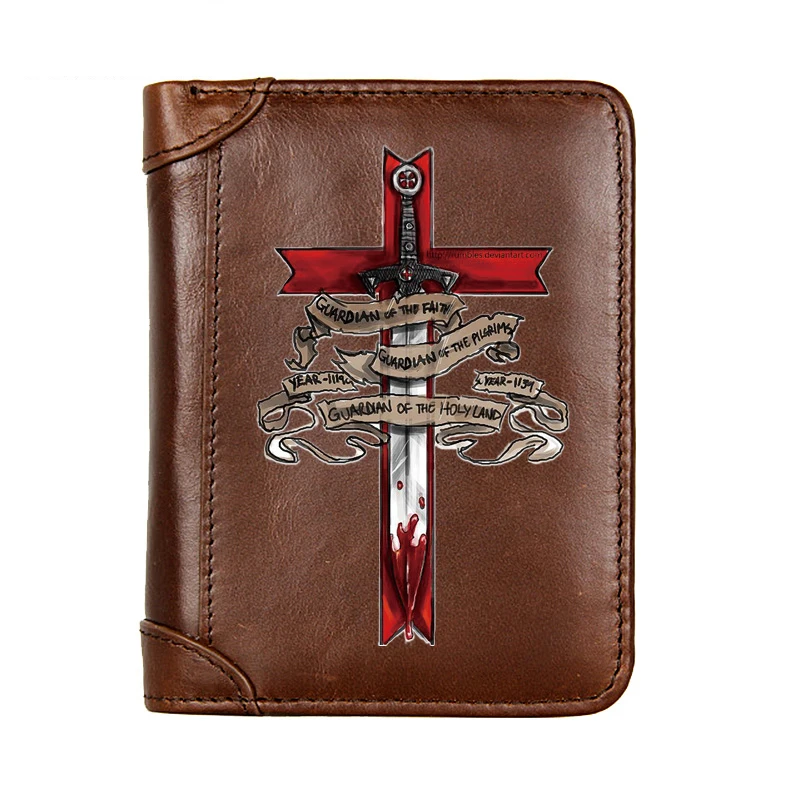 

Men Genuine Leather Knights Templar Sword Short Wallet Male Multifunctional Cowhide Male Purse Coin Pocket Photo Card Holder