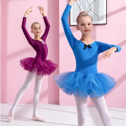 

2021 New Long Sleeve Mesh Tulle Ballet Dance Leotard Dress for Performance Girls Ballet Class r Dress