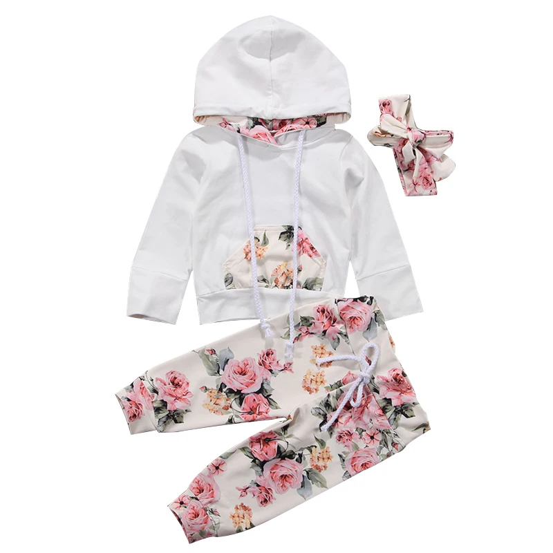 Одежда для маленьких девочек осенняя одежда комплект из 3 предметов худи и штаны