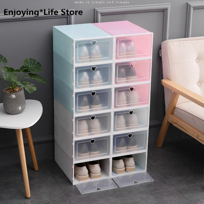 

6PCS /Set Dustproof Container High Heels Sports Shoes Storage Casket Footwear Case Plastic Thickened Shoe Organizer Box Accessor