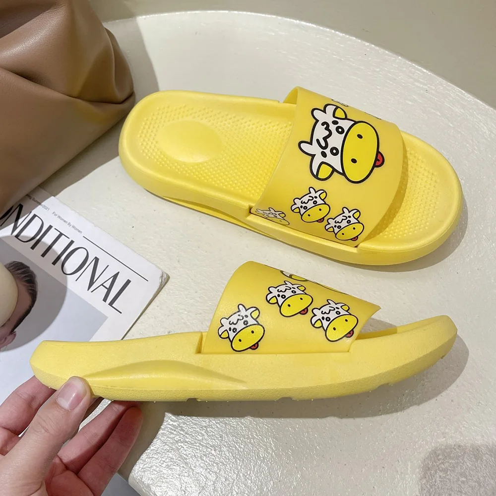 

Cute Cartoon Animal Women Home Slippers Cattle Summer Bathroom Ladies Slides Non-slip Indoor Couples Shoes Flip Flops