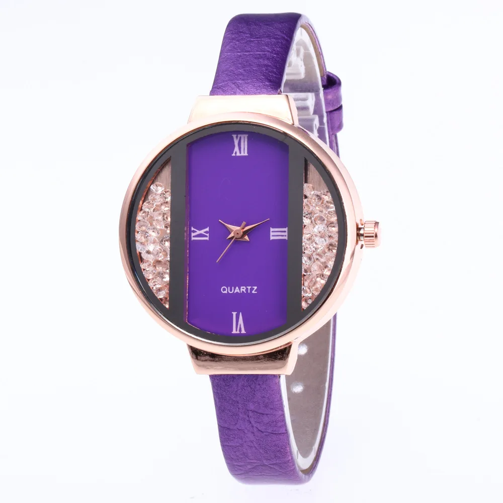 purple AICSRAD креативные женские роскошные кожаные часы модные кварцевые часы под платье женские часы наручные часы Прямая поставка - Цвет: purple