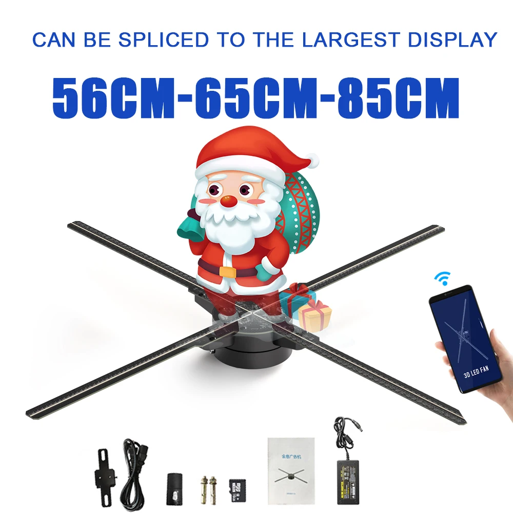 3D hologram Projector Fan 65cm with Wifi control to transmit picture and Video Commercial display ventilador holografico led