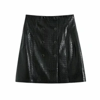 xnwmnz za women fashion with metal buttons faux leather mini skirt vintage a line high waist female skirts mujer high quality