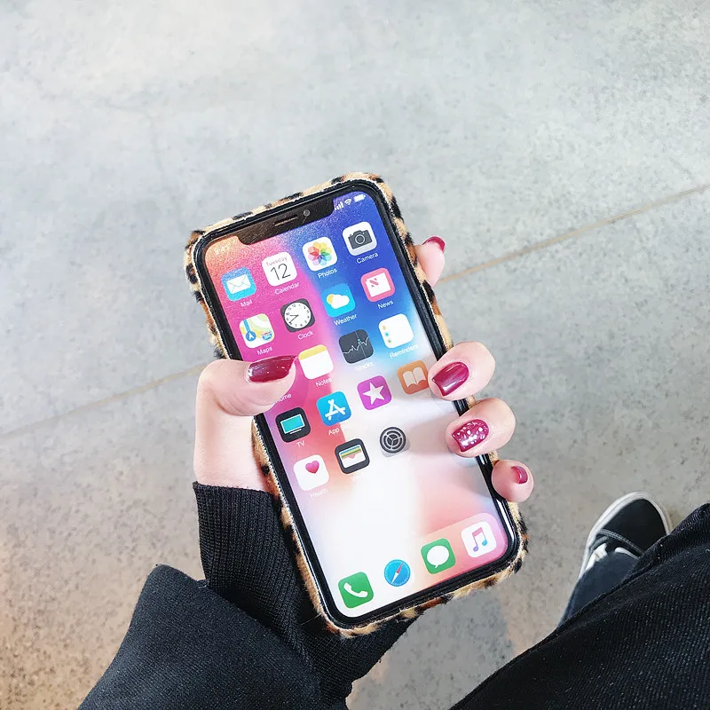 Для iPhone 11 Pro X Xr Xs Max 8 7 6S 6 Plus чехол Теплый леопардовый мягкий плюшевый пушистый мех ТПУ Гибкая задняя чехол для iPhone 5 5S se