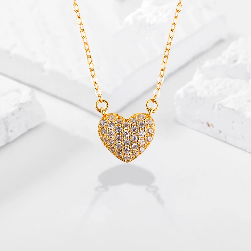 

Retro Zircon Heart Shape Pendant s925 Sterling Silver Necklaces Gift For Women Gold Chain Luxury Accessories Fine Jewellery
