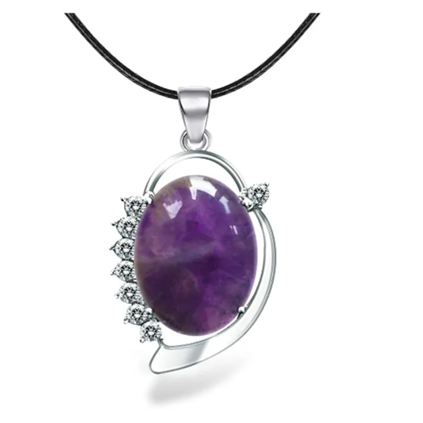 

Trendy Silver Plated Oval Shape Amethysts Stone Pendant Link Chain Necklace Rose Pink Quartz Jewelry