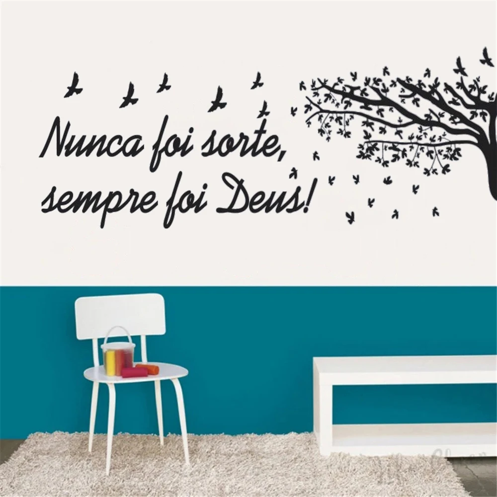 

Nunca Foi Sorte Sempre Foi Deus Portuguese Quotes Vinyl Wall Stickers Branches Mural For Bedroom Home Decor Decals RU2215