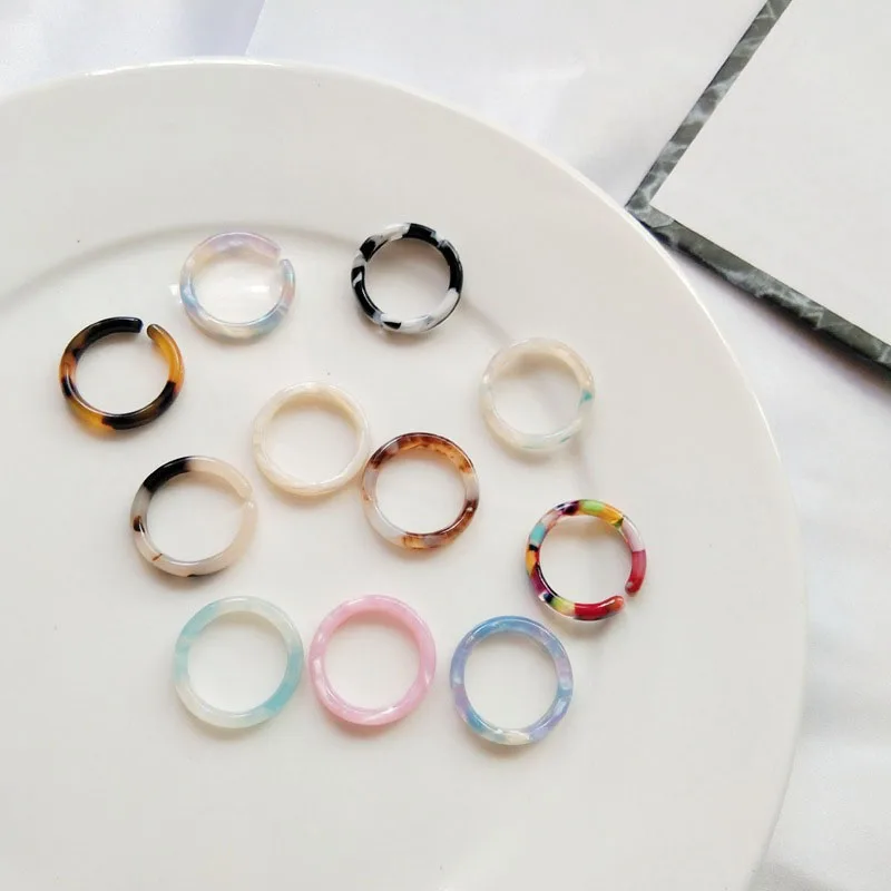 

Temperament Cold Wind Ring Creative Fashion Jewelry Fashion Acrylic Ring Transparent Acetate Ring Colorful Adjustable Open Ring