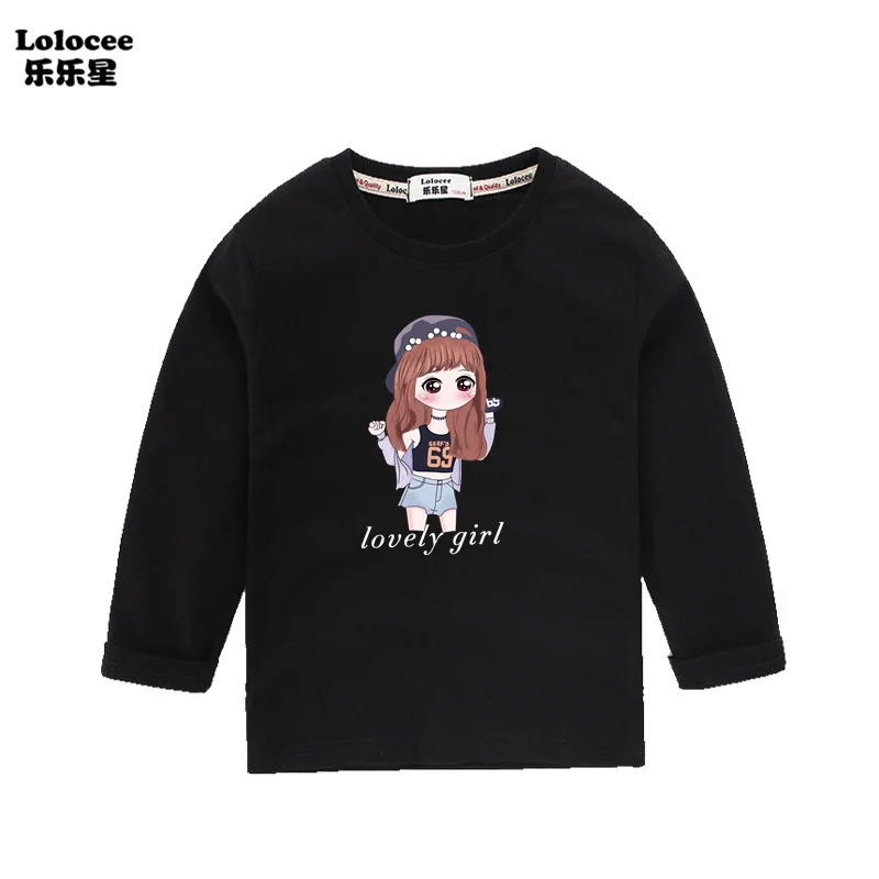 

2021 New Kids T shirt cool Girl with Baseball Cap printed T-shirt Stundents Fashion 7 Colors Tops Spring Long Sleeve Tee