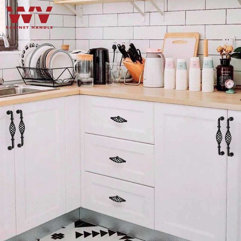 WV винтажные ручки шкафа пустотелая клетка античная бронза черный шкаф для