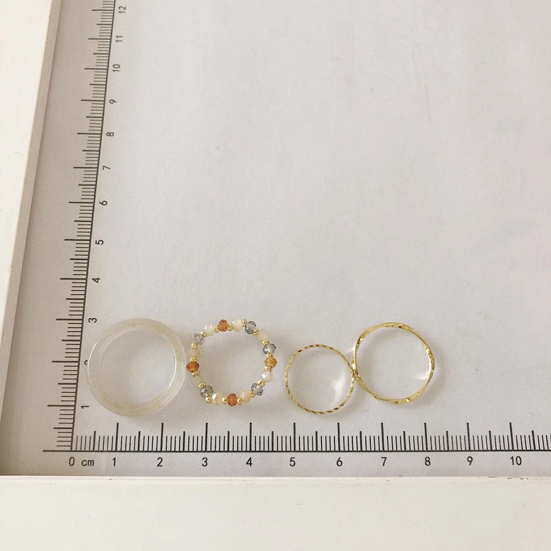 

4PCS/SET 2021 Korea Handmade Braided Colorful Beads Rings Transparent Acrylic Geometric Resin Rings For Women Girls Jewelry