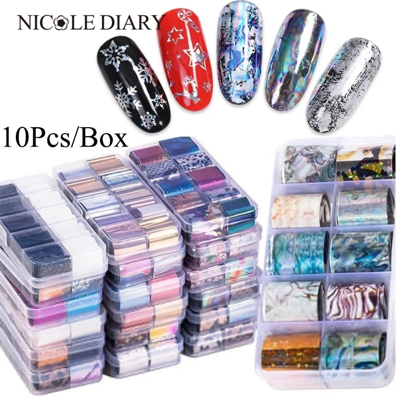 10 рулонов Фольга для ногтей красочные цветы бабочка леопард смешанные