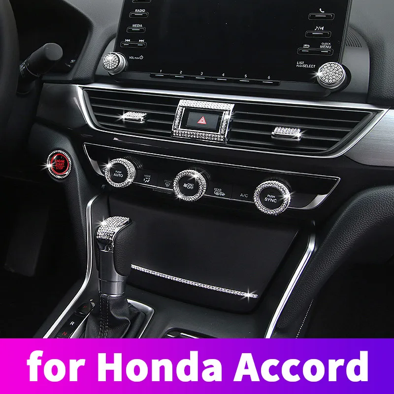 

For Honda Accord 2018 2019 2020 2021 Car Central Control Decoration Sticker With Diamond Silver Modification Interior Accessorie