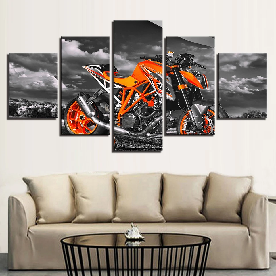 5 Pieces Orange Motorcycle Racing Sports Pictures HD Canvas Print Art Painting For Living Room GYM Wall Decoration | Дом и сад