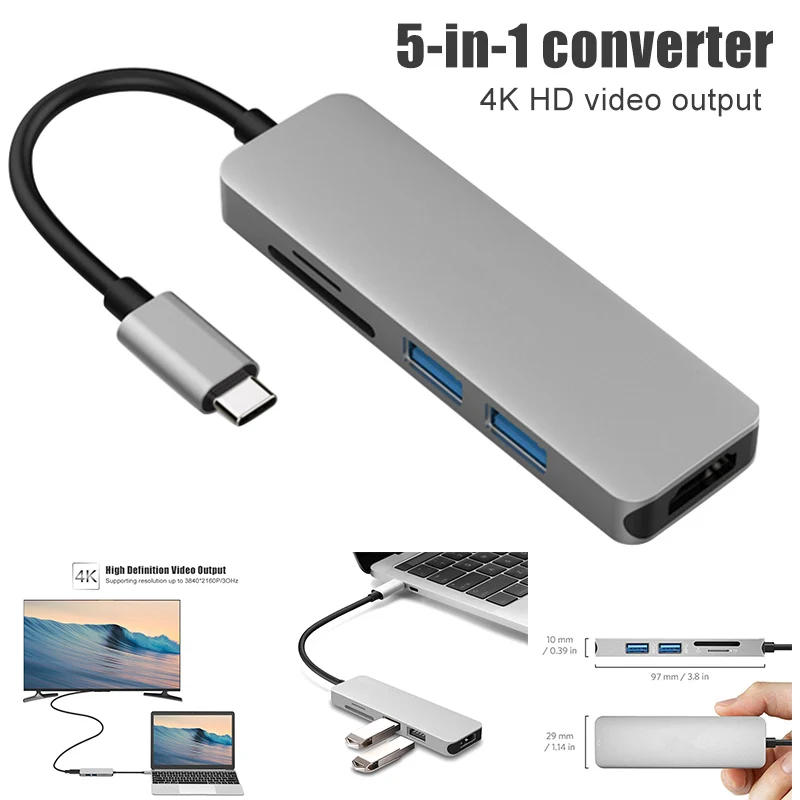 USB-C концентратор HDMI адаптер 5 в 1 ключ usb type-C к кард-ридер 2 порта X-Best |