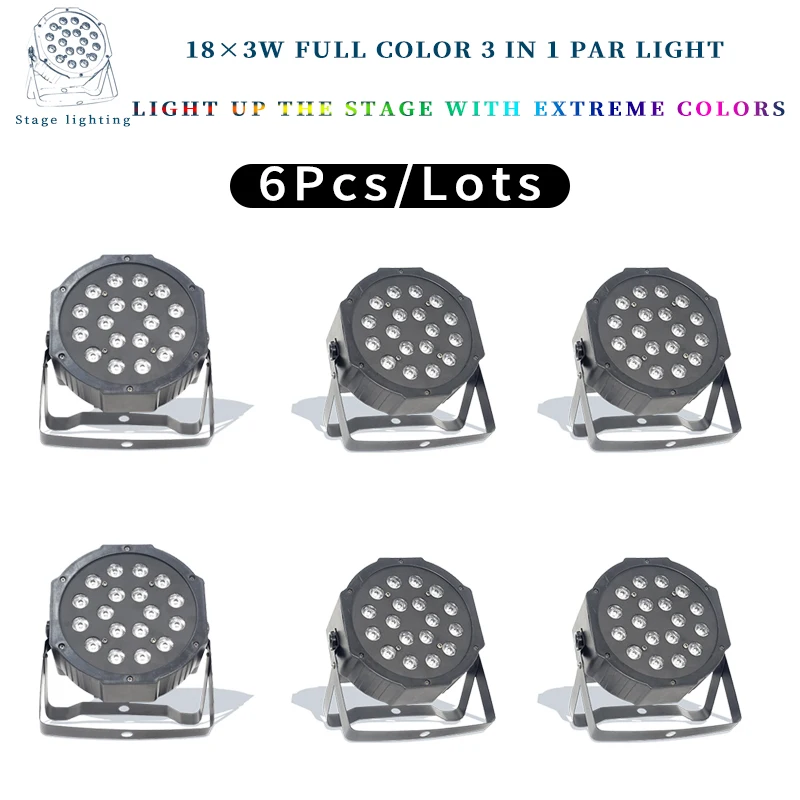 

6pcs/lots 18X3W led par lights RGB Flat par dmx512 control AC90-240V professional stage dj equipment 100% new