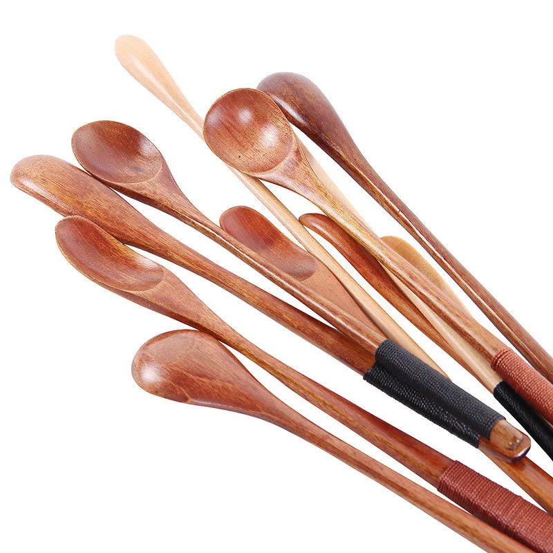 

5PCS/Lot Japanese Style Eco-Friendly Solid Wood Coffee Spoon Ladle Long Handle Demitasse Spoons Stir Tool For Sugar Honey Tea