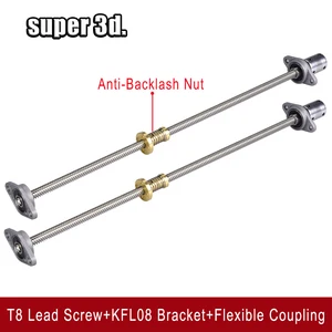 Свинцовый винт T8 для 3D-принтера, 8 мм 150200300400500 мм + пружина T8 с защитой от люфта + опорный блок KFL08 + гибкая муфта 5-8 мм