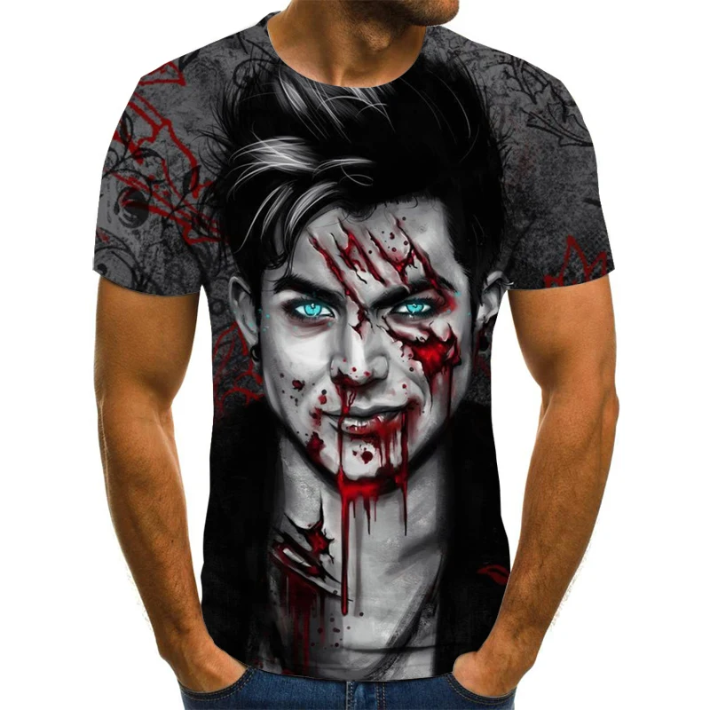 

Summer new 3DT shirt shirt men casual black short sleeves fashion interesting white T-shirt cute clown euramerican style 6XL