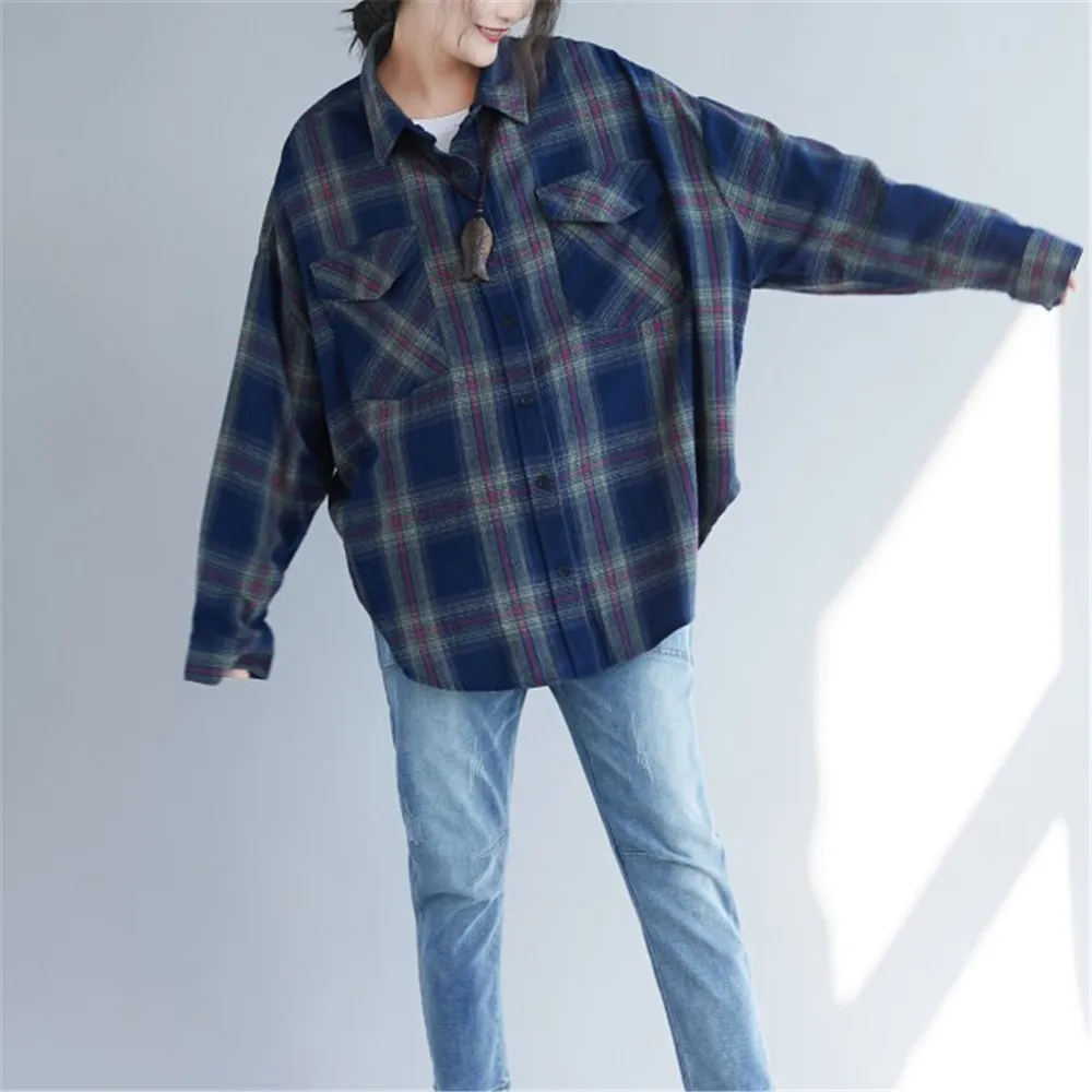 Блузка женская в шотландскую клетку Свободный кардиган полноцветная тонкая