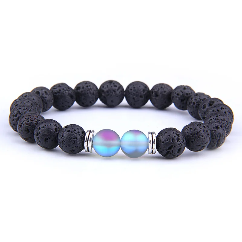

Natural Black Lava Stone Beads Bracelets Men Fashion Matte Synthetic Moonstone Bracelets Women Couple Friendship Bangle Jewelry
