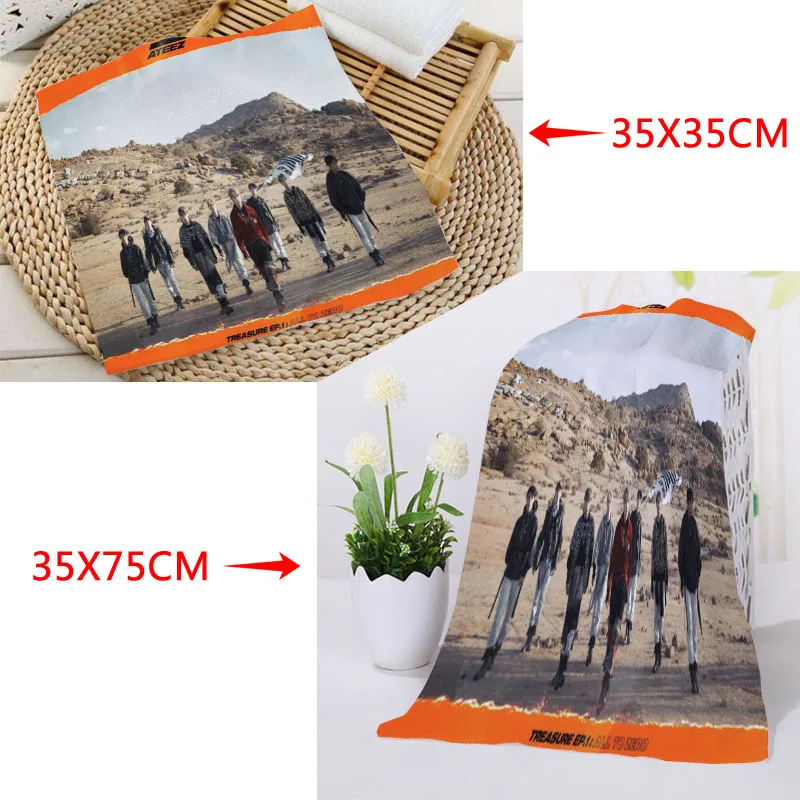 Квадратное полотенце с принтом KPOP Ateez на заказ из микрофибры абсорбирующее