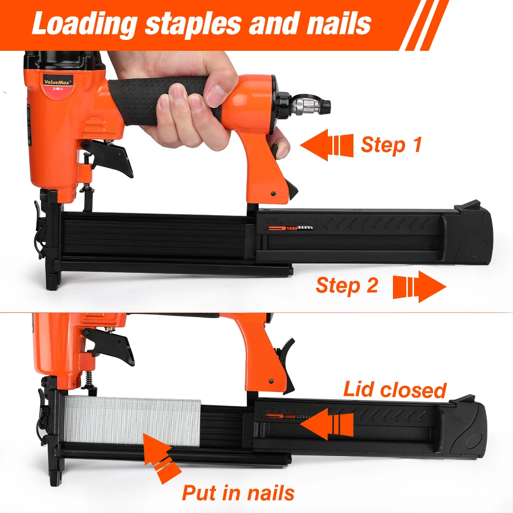 ValueMax Air Nail Gun Furniture Brad Nailer Pneumatic Wood Frame Stapler Tool Power Tools with 400pc Staples | Инструменты