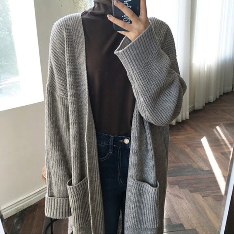 Simple Autumn New Female Elegant Knitted Outerwear Sweater Warm Winter Women Cardigan Long Sleeve Girls Tops plus size |