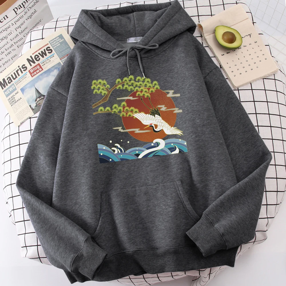 

2021 Warm Brand Male Hoodie Chinese Landscape Paint Crane Printed Sportwear Comfortable Casual Mens Hoodies Large Size Hoody