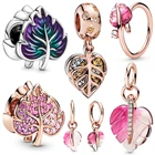 Осень 2021, Новое поступление, фиолетовые бусины в виде кленового листа, подходят к оригинальному браслету Pandora с подвесками, Женское кольцо с подвесками в виде розовых листьев, ювелирные изделия сделай сам