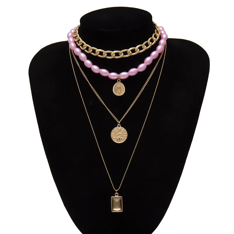 Ахмед Разноцветный жемчуг Potrait кристалл подвеска цепочка ожерелье для женщин