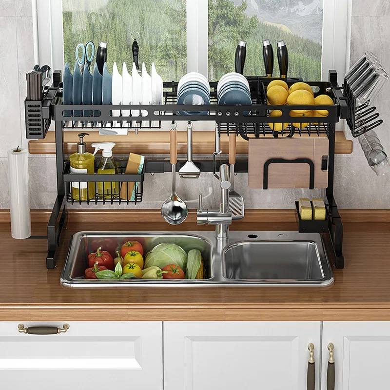 

Retractable Sink Rack, Multifunctional Kitchen Bowl Drying Rack, Left and Right Retractable Sink Drain Rack Kitchen Supplies