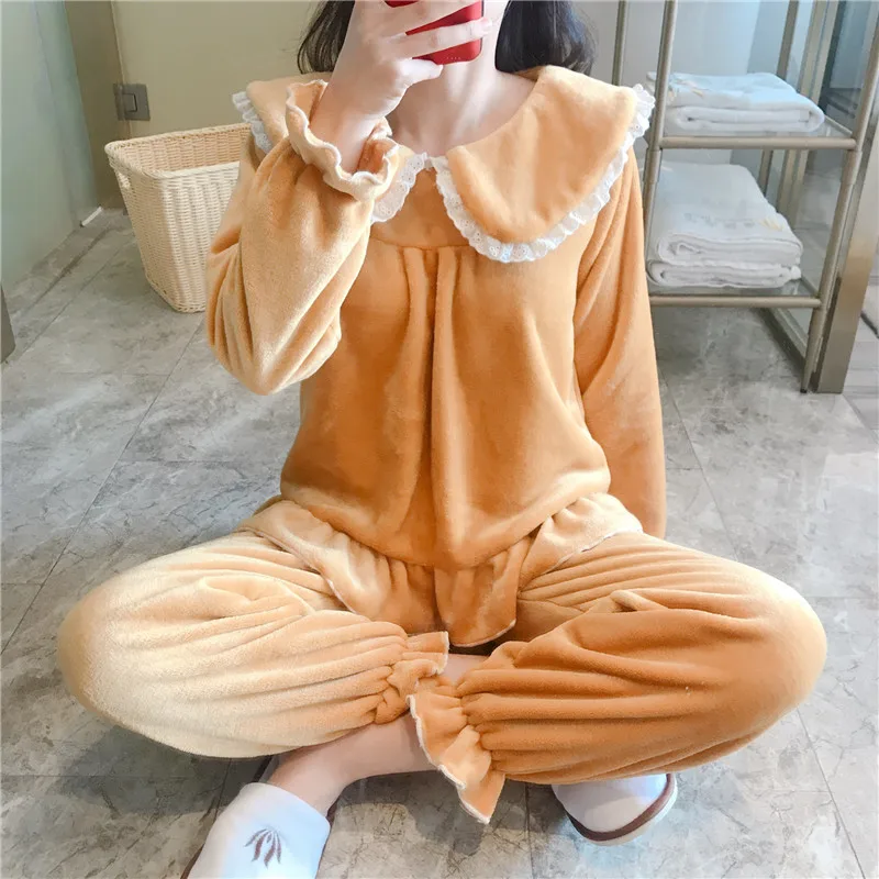 Комплект зимней пижамы для женщин теплая Фланелевая пижама плотная Женская