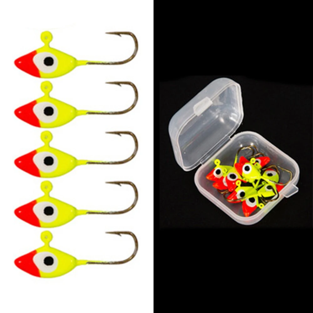 

5pcs/Box Ice Fishing Metal Jigs Heads Winter Jigging Barbed Hooks For Walleye High-carbon Steel Fishhook Lure Fishing Accs