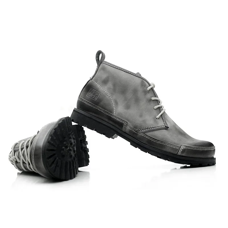 Мужские мотоциклетные ботинки из натуральной кожи серые удобные ботильоны в