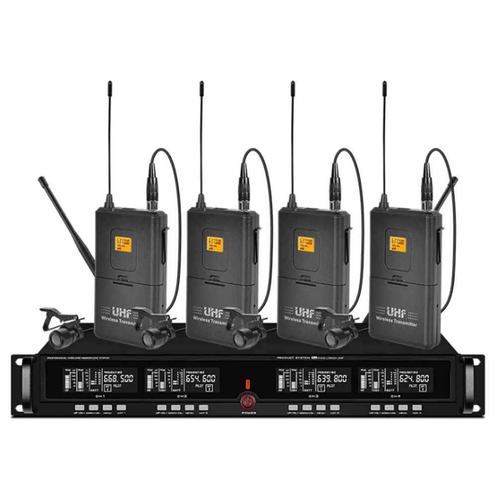 Профессиональный беспроводной микрофон UHF с четырьмя лацканами для сцены школы