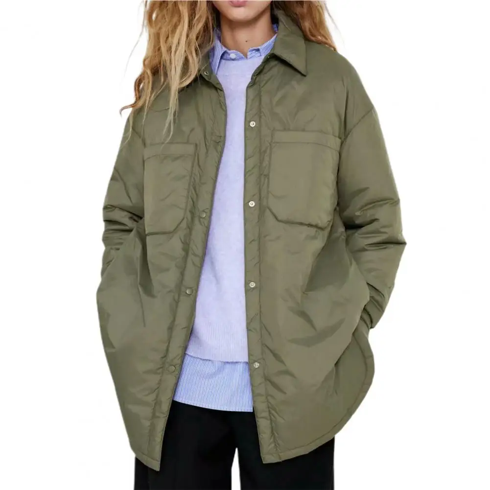 

Solid Color Women Coat Turn-Down Collar Buttons Closure Big Pockets Shirt Jacket Women Outerwear winter clothes women 2021